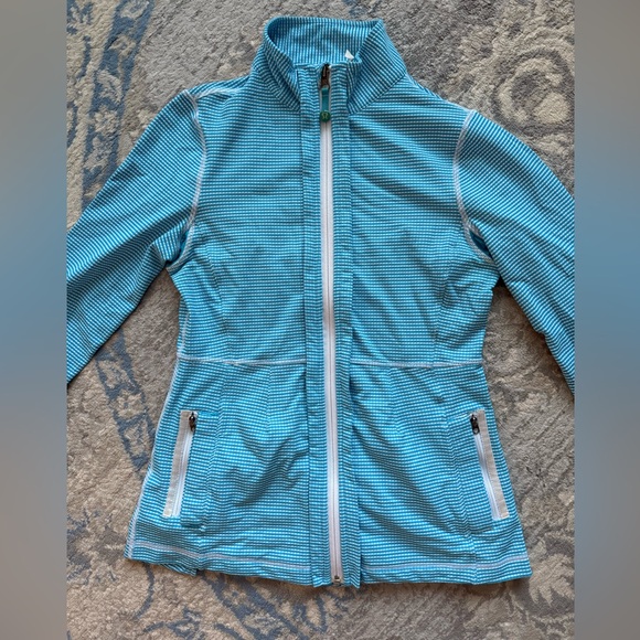 Lululemon Light Blue and White Gingham Pleated Jacket - Picture 3 of 11